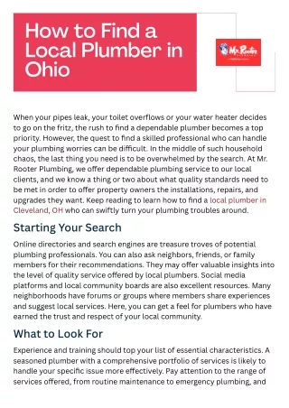 How to Find a Local Plumber in Ohio