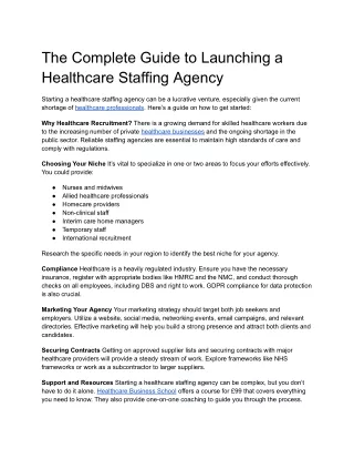 The Complete Guide to Launching a Healthcare Staffing Agency
