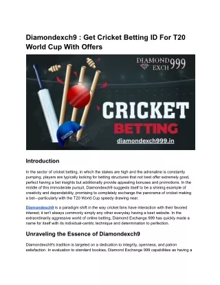 Diamondexch9 - Get Cricket Betting ID For T20 World Cup With Offers