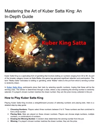 Mastering the Art of Kuber Satta King: An In-Depth Guide