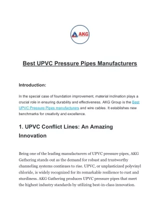 Best UPVC Pressure Pipes Manufacturers