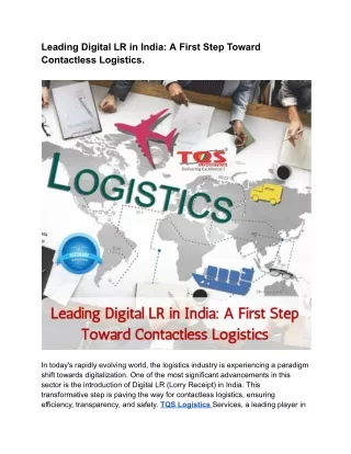 Leading Digital LR in India_ A First Step Toward Contactless Logistics