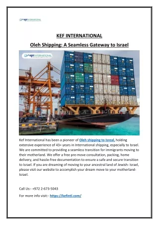 Kef International The Very First Company to Ship Oleh to Israel