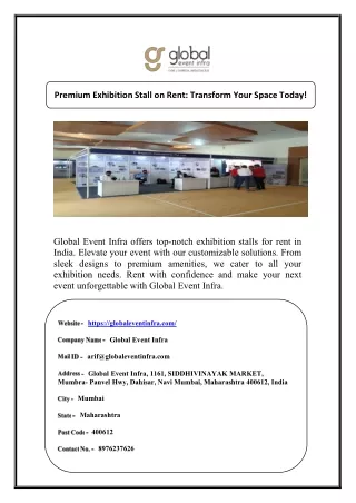 Premium Exhibition Stall on Rent: Transform Your Space Today!