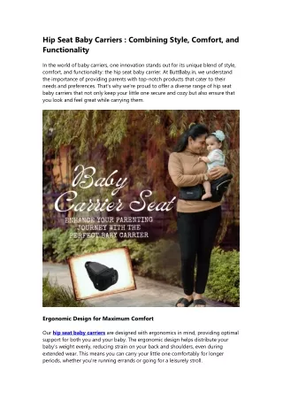 Hip Seat Baby Carriers Combining Style, Comfort, and Functionality