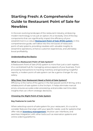 Starting Fresh_ A Comprehensive Guide to Restaurant Point of Sale for Newbies