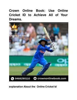 Crown Online Book: Use Online Cricket ID to Achieve All of Your Dreams.