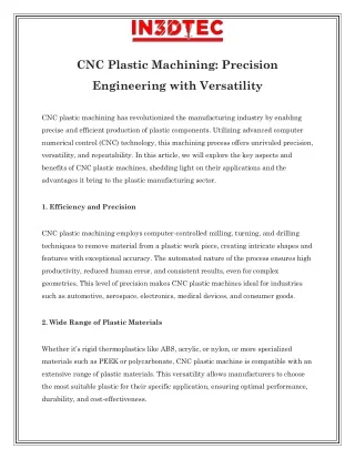 CNC Plastic Machining Precision Engineering with Versatility