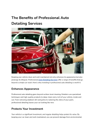 The Benefits of Professional Auto Detailing Services