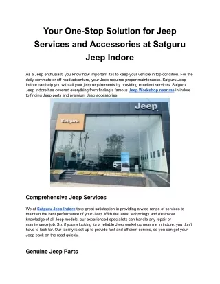 Your One-Stop Solution for Jeep Services and Accessories at Satguru Jeep Indore