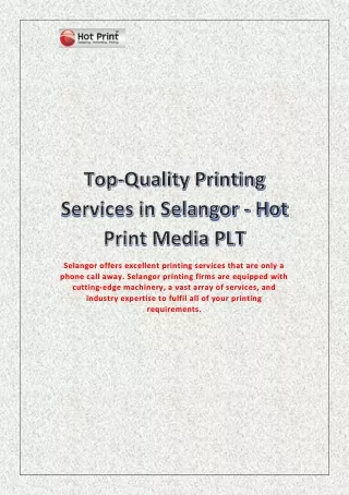 Top-Quality Printing Services in Selangor - Hot Print Media PLT