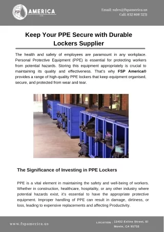 Keep Your PPE Secure with Durable Lockers Supplier