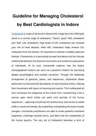 Guideline for Managing Cholesterol by Best Cardiologists in Indore