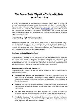 The Role of Data Migration Tool in Big Data with Ask On Data