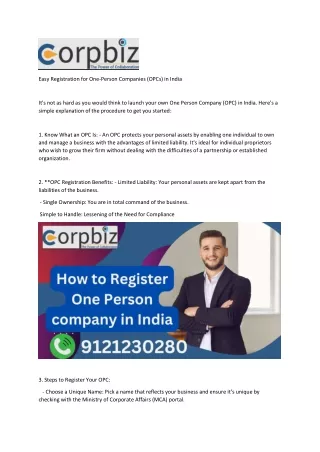 How to Register One Person Private Limited Company in India