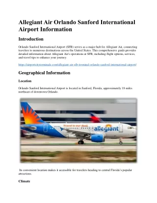 Allegiant Air Orlando Sanford International Airport Information