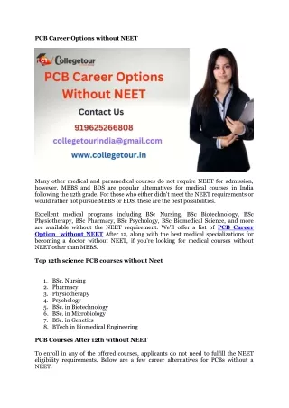 PCB Career Options without NEET