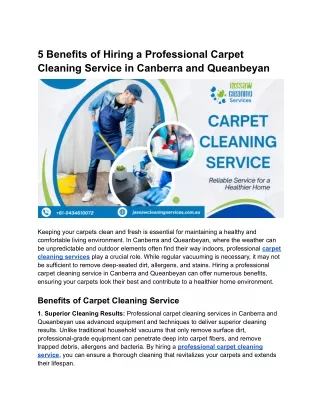 5 Benefits of Hiring a Professional Carpet Cleaning Service in Canberra and Queanbeyan