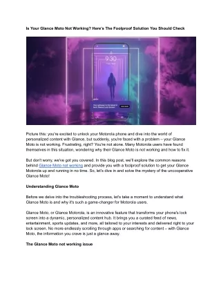 Is Your Glance Moto Not Working? Here’s The Foolproof Solution You Should Check