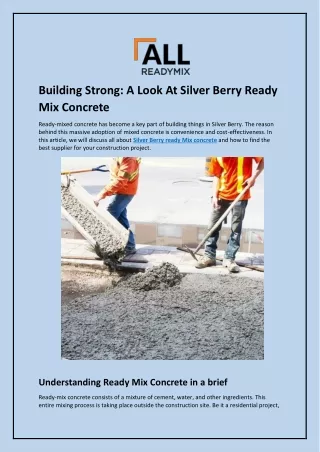 Building Strong: A Look At Silver Berry Ready Mix Concrete