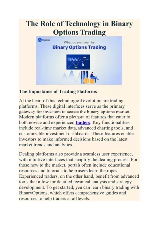 The Role of Technology in Binary Options