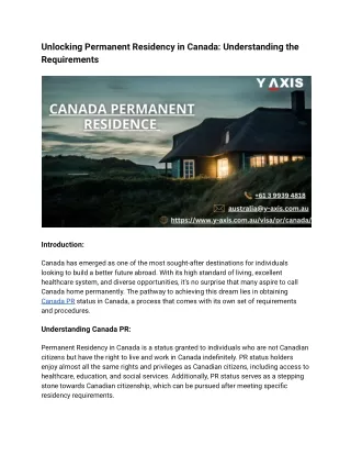 Unlocking Permanent Residency in Canada: Understanding the Requirements