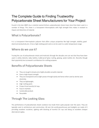 The Complete Guide to Finding Trustworthy Polycarbonate Sheet Manufacturers for Your Project