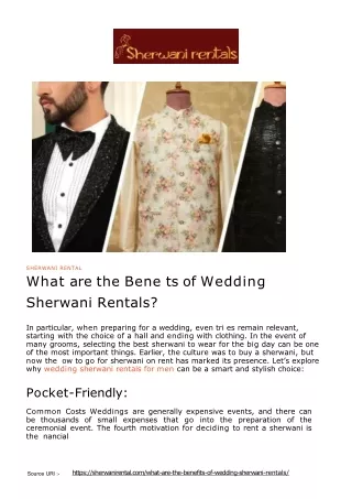 What are the Benefits of Wedding Sherwani Rentals