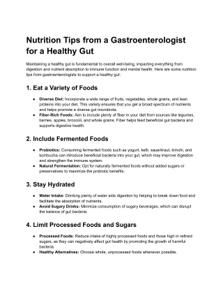 Nutrition Tips from a Gastroenterologist for a Healthy Gut