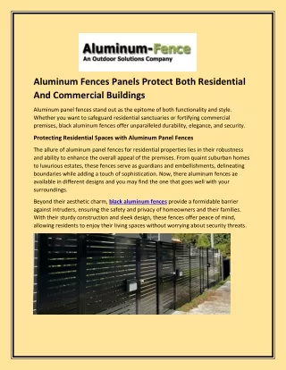 Aluminum Fences Panels Protect Both Residential And Commercial Buildings