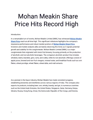 Find the Best Mohan Meakin Share Price Exclusively on Planify