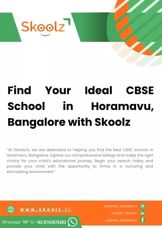 Find Your Ideal CBSE School in Horamavu, Bangalore with Skoolz
