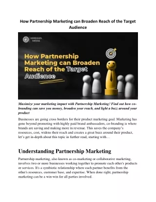 How Partnership Marketing Can Broaden Reach of the Target Audience