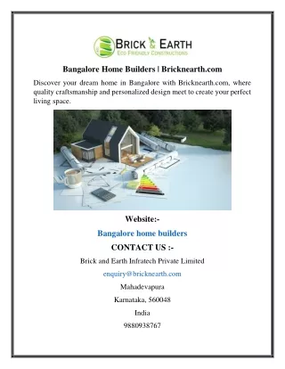 Bangalore Home Builders  Bricknearth