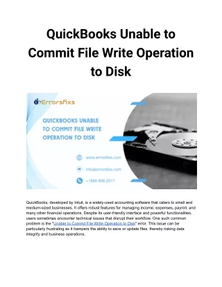 QuickBooks Unable to Commit File Write Operation to Disk