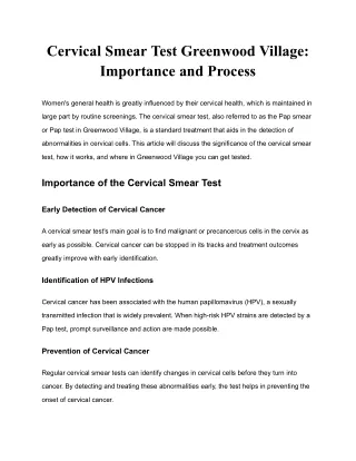 Cervical Smear Test Greenwood Village: Importance and Process