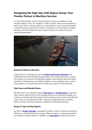 Gujmar Group: Premier Maritime Services | Bunkers, Ship Stores, Repairs & More