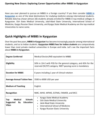 MBBS in Kyrgyzstan