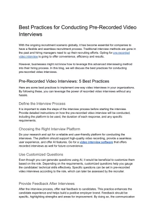 Best Practices for Conducting Pre-Recorded Video Interviews