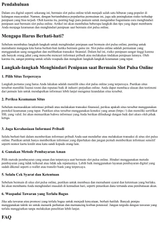 Bagaimana Menghindari Penipuan saat Bermain Slot Pulsa Online?