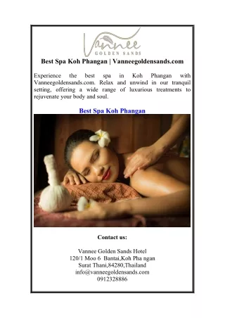 Best Spa Koh Phangan | Vanneegoldensands.com