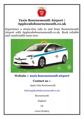 Taxis Bournemouth Airport  Applecabsbournemouth.co.uk