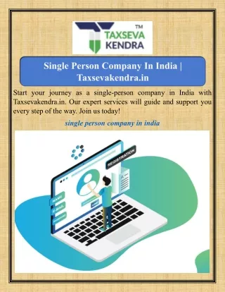 Single Person Company In India Taxsevakendra.in