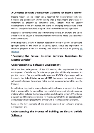 A complete software development guidelines for electric vehicle - Siddhi Infosoft