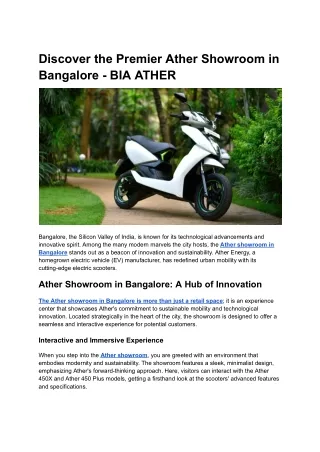 Discover the Premier Ather Showroom in Bangalore - BIA ATHER