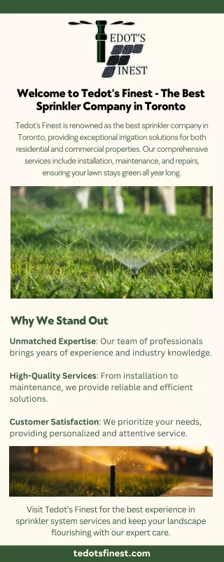 Top-Quality Sprinkler Services by Tedot's Finest in Toronto