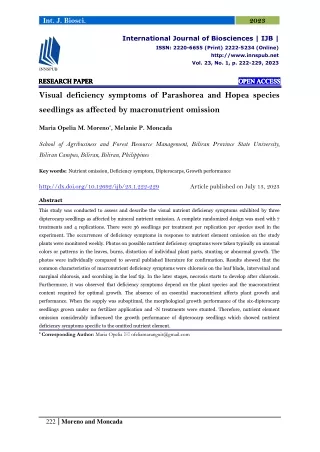 Visual deficiency symptoms of Parashorea and Hopea species seedlings as affected