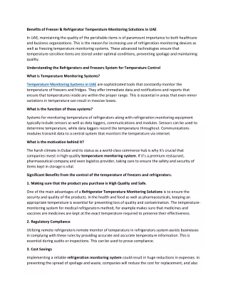 Benefits of Freezer & Refrigerator Temperature Monitoring Solutions in UAE