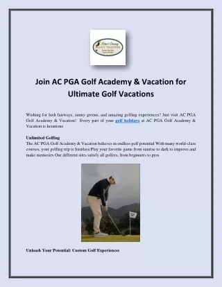 Join AC PGA Golf Academy & Vacation for Ultimate Golf Vacations