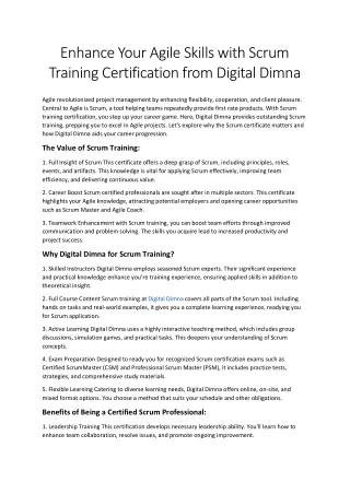 Enhance Your Agile Skills with Scrum Training Certification from Digital Dimna